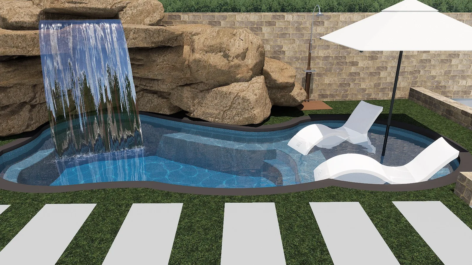 Freeform Pool with Rock Waterfall in Oceanside