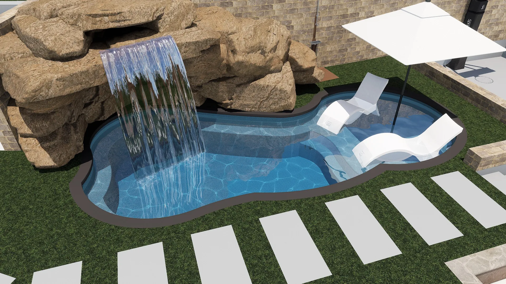 Freeform Pool with Rock Waterfall alternate view