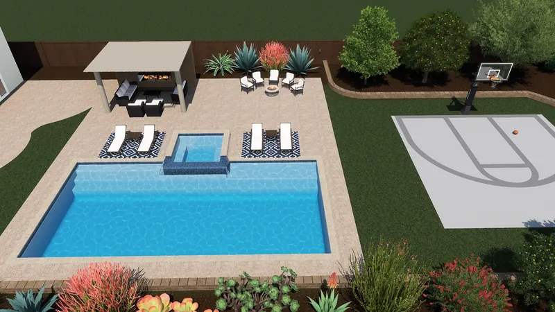Family Backyard with Pool, Spa and Outdoor Living