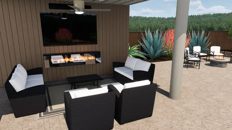 Family Backyard with Pool, Spa and Outdoor Living rendering 3