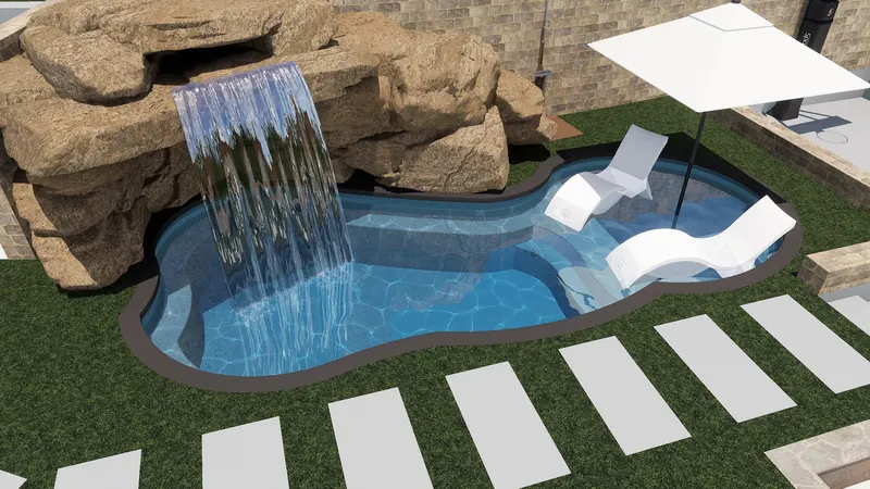Freeform Pool with Rock Waterfall rendering 2