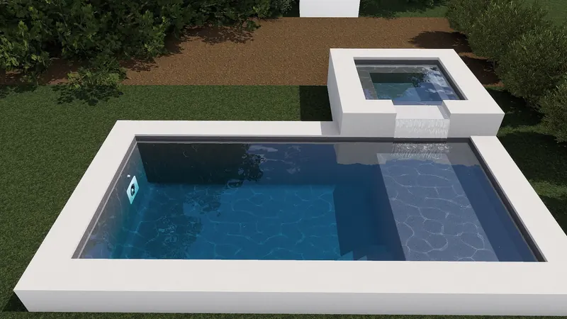 Modern raised pool with elevated spa in Solana Beach