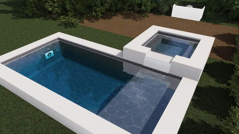 Modern Raised Pool with Elevated Spa rendering 3