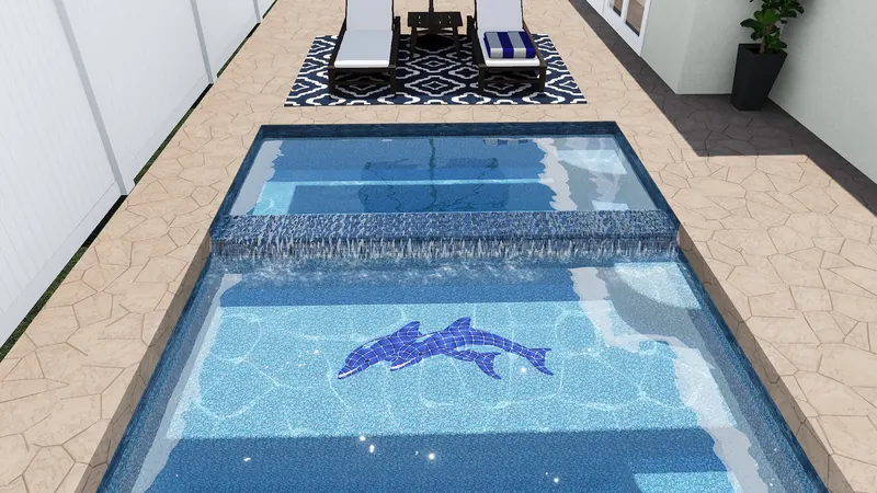 Narrow Side-Yard Pool with Tanning Ledge rendering 2
