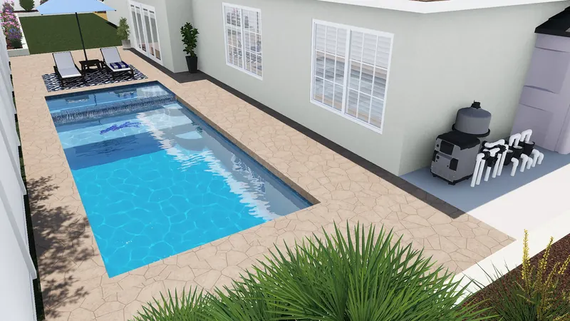 Narrow Side-Yard Pool with Tanning Ledge rendering 3